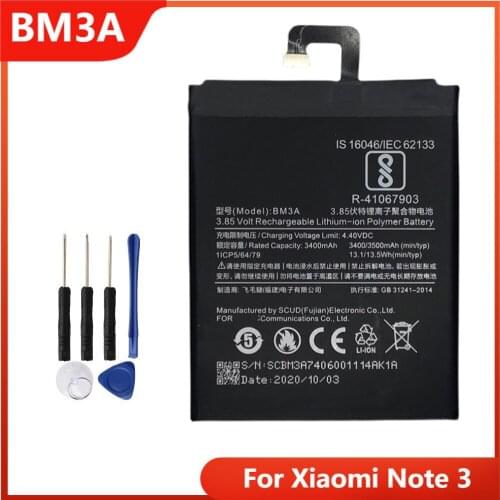 Phone Battery BM3A For Xiaomi Note3 note 3 Replacement Rechargable Batteries 3400mAh With Free Tools