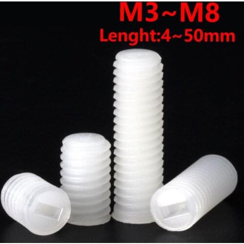 [Free shipping] White Nylon Set Grub Screw Plastic Thread Flat Head Metric Headless Slotted Bolt Notched Screw M3 M4 M5 M6 M8