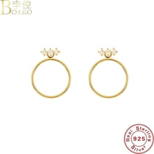 BOAKO Gold Earrings 925 Sterling Silver Earrings For Women 2021 Fine Jewelry Stud Earring Pendientes Plata 925 Brincos Joyero CZ