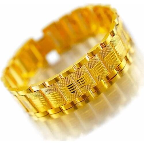 Fashion 24K Gold Bracelet for Men Widen Watch Chain Bracelets Jewelry Gifts Mens Assertive Coarse Bracelets Chain Width 18mm