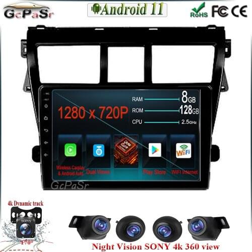 6G+128G CARPLAY Android 11 Car Radio Player for Toyota VIOS Yaris 2007 2008 2009 2010-2012 GPS navigation BT WiFi