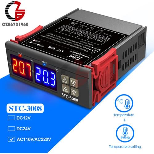 STC-3008 AC 110V 220V Dual Digital Teperature Controller Thermostat Refrigerator Heating Cooling Control Dual LED Sensor Probe