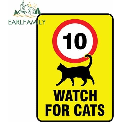 EARLFAMILY 13cm x 9.4cm For Watch for Cats Sign Car Styling Stickers Refrigerator Decal Vinyl Material Windows Suitable for RV