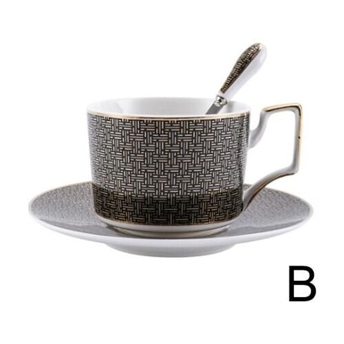 Top Grade Porcelain coffee cup and saucer bone china coffee set mosaic design outline in gold tea cup and saucer set saucer set
