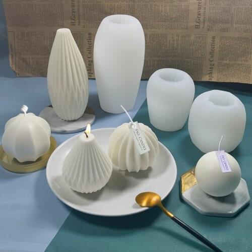 Geometric Line Silicone Candle Mould Origami Pear Shell Shaped Striped Cone Soap Making Diy Art Plaster Mold Home Decor Ornament