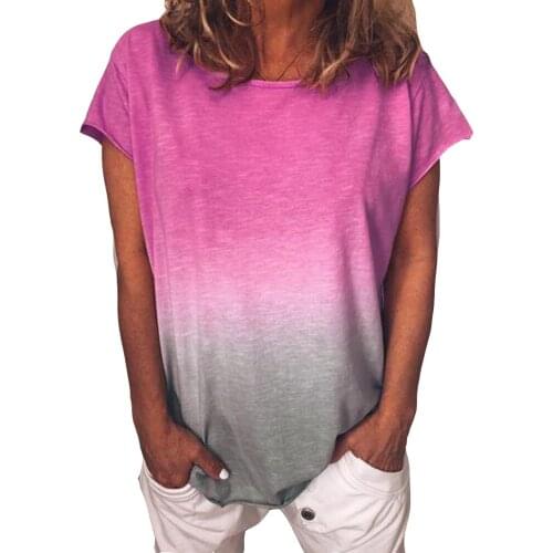 Gradient Candy Color Casual Tshirt Women Print Short Sleeve Plus Size 2022 New Fashion Tees Crew Neck Simple Female Summer Tops