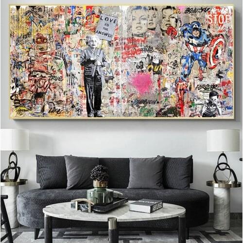 Graffiti Art Cartoon Disney Mickey Mouse Pictures Canvas Painting Street Art Poster and Print Wall Art Picture for Living Room