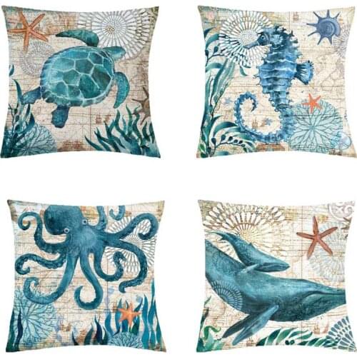 Sea Style Turtle Cushion Cover Octopus Printing Decorative Pillowcase Sofa Cushion Cover Pillow Cases Home Textile Decoration