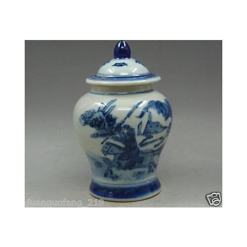Exquisite Chinese Collection old hand Blue and White Porcelain figures & Horse Pot / Jar