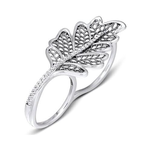 CKK Silver 925 Jewelry Oak Leaf Double Ring For Women Fashion Gift Original Sterling Silver Ring
