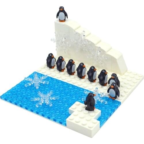 City DIY Accessories MOC Building Blocks Penguins Glacier Snowflake Classic Bricks Icy Snow World Creative Toys for Children