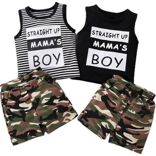 Boys Two-piece Clothes Set, Round Collar Letters Printed Pattern Sleeveless Tops + Shorts 1-4T