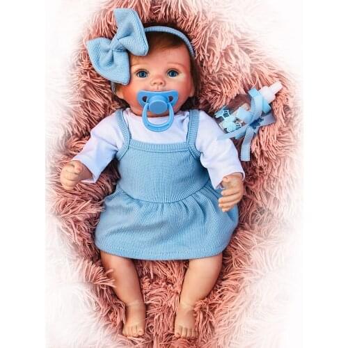 Reborn Babies Dolls Toy with Blue Dress Girls Play House Toy Cute Realistic Newborns Baby Birthday Gifts