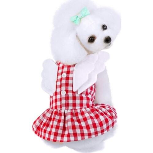 Summer Angel Wings Plaid Dog Clothes Pet Dress Breathable Skirt Cat Summer Clothing Pet Costume