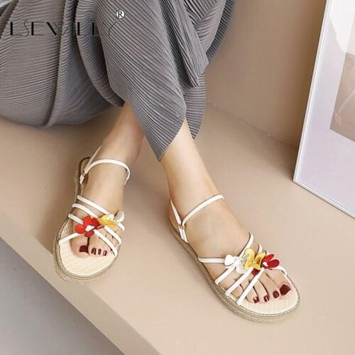Lsewilly 2021 newest women sandals flower flat heel casual party shoes comfortable red yellow summer sandals ladies big size