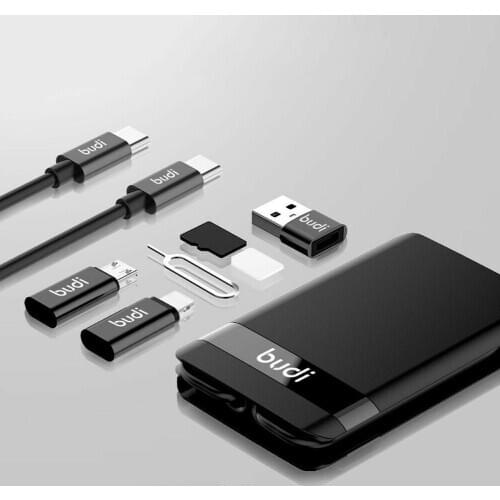 Budi Multi-function Universal Smart Adaptor Card Storage USB Box Wireless Data Cable Charging For Xiaomi Iphone Huawei Drop Ship