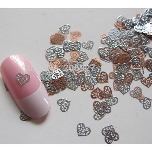 MS181-1 100pcs Silver Cute Heart Metal Sticker Nail Art Metal Sticker Nail Art Decoration Non-adhesive Sticker