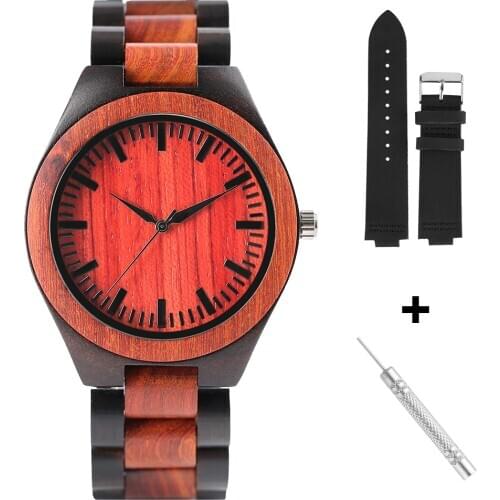 Men Full Nature Wooden Watch and Band Set Wooden Strap Quartz Wristwatch Leather Replacement Repair Tool