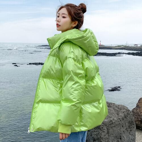 2020 New Winter Padded Jacket Women Loose Thick Warm Mid-Length Shiny Bread Coat Womens Clothing Hooded Wild Womens Jackets