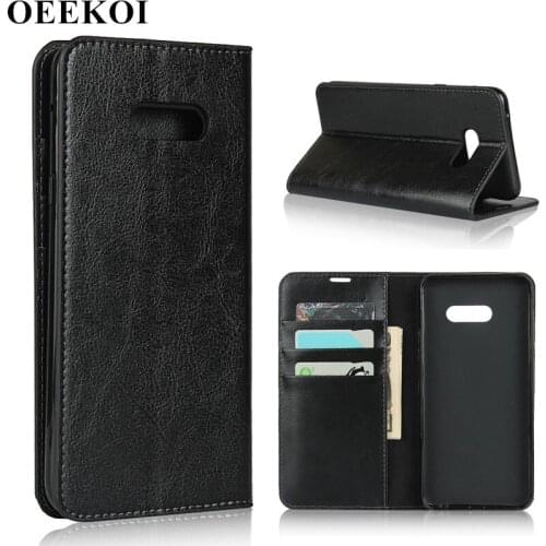 OEEKOI Crazy Horse Genuine Leather Wallet Flip Case for LG V50S