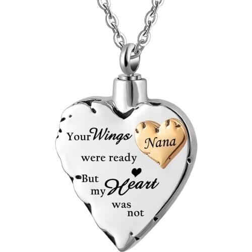 2Pcs Gifts Urn Necklace for Ashes,Your Wings Were Ready My Heart Was Not Cremation Memorial Keepsake Pendant Jewelry with Funnel
