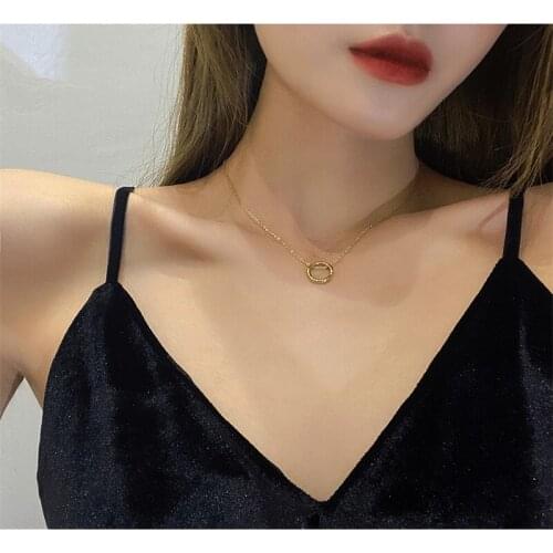 Retro Design Sense Irregular Circle Titanium Steel Necklace Female Simple Golden Geometric Pendant Clavicle Chain Trend Necklace