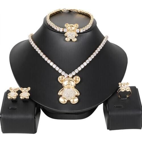 HOT Dubai gold jewelry sets for women wedding gifts Africa Party bear Necklace ring earrings bracelet set Nigeria jewellery