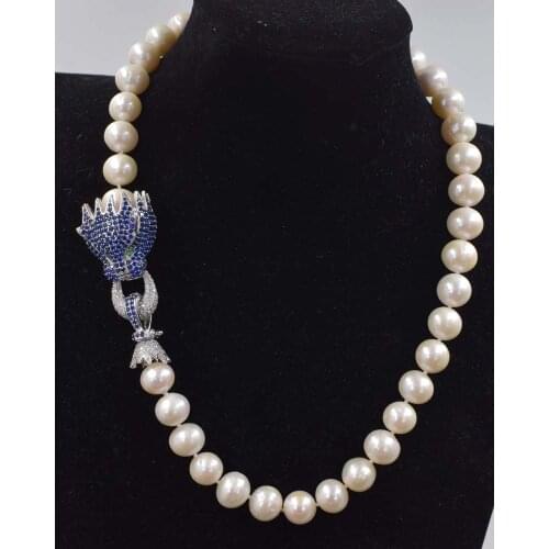Freshwater pearl white near round 11-12mm clasp necklace 18inch FPPJ wholesale beads nature
