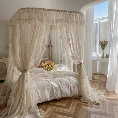 Luxury Retro Nostalgia Linen Bed Valance U Shape Rail Mosquito Net Suitable For 1.5M 1.8M 2M Double Bed Bedroom Decoration