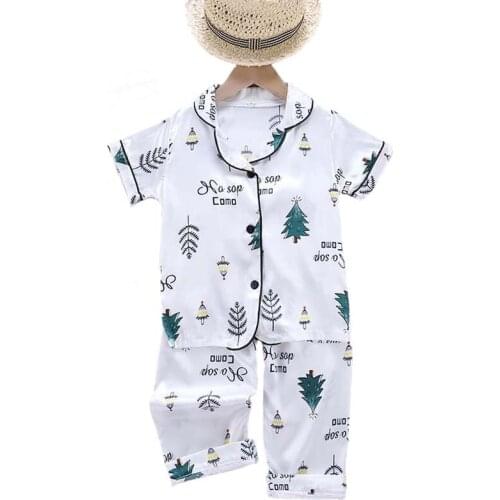 Christmas Baby Kids Pajamas Set Childrens Suit Kids Clothes Toddler Ice Silk Print Short Sleeve Tops+Pants Set Home Wear 2Pcs