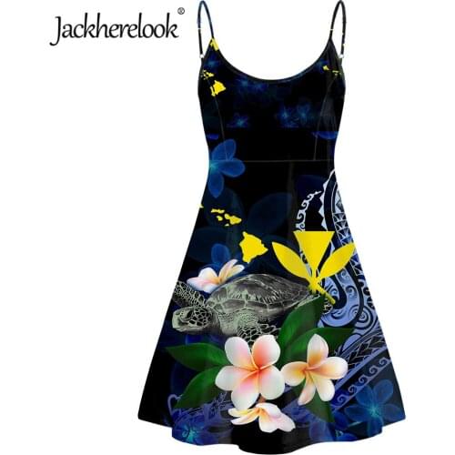 Jackherelook Sexy Women Slip On Party Dress Kanaka Maoli Map Turtle Hibiscus Plumeria Print Beach Hawaii Spaghetti Strap Dresses