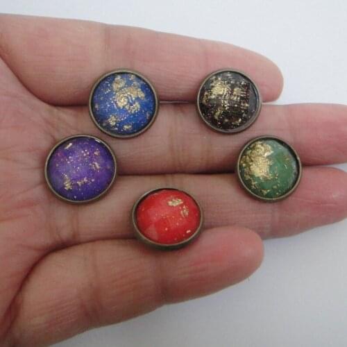 Golden Foil Resin Earrings,Antique Brass Plated Resin Golden Foil Beads Charm Post Earring For Summer Collection 10prs/lot