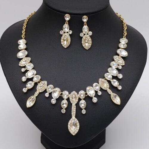 Luxury Crystal Bridal Jewelry Sets Statement Necklace Drop Earring Party Prom Wedding Costume Accessories for Brides Girls Women