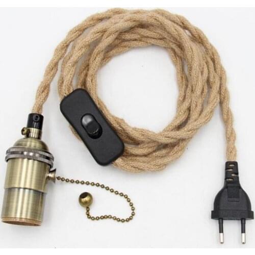 Vintage Light Decoration European Plug Hemp Cord Covered Power Cord With Switch E27 Vintage Lamp Holder Lamp Cords