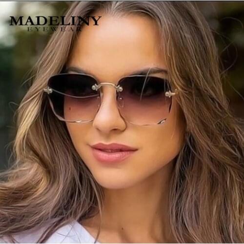 MADELINY New Fashion Women Rimless Sunglasses Luxury Square Sun Glasses Female Oversized Eyewear Gradient Glasses Female MA117