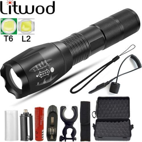 Led flashlight Ultra Bright Torch T6/L2 Camping Tactical Light 5 Switch Mode Waterproof Zoomable Bicycle Light Use 18650 Battery