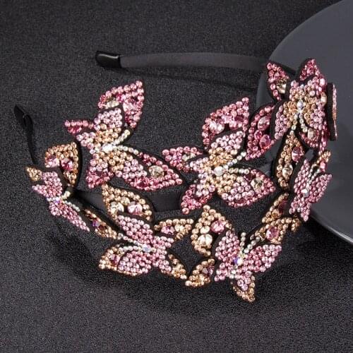 Womens Retro Multicolor Butterfly Hairband Czech Crystal Non-slip Border Girl Hairpin Ladies Fancy Hair Accessories Headband