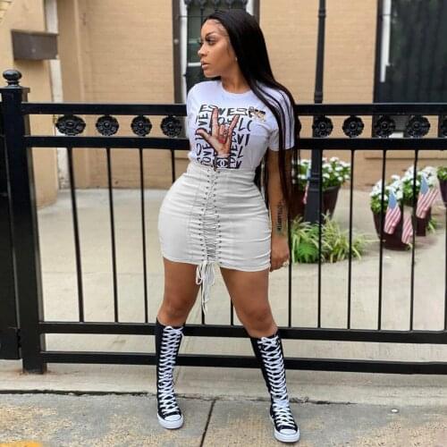 2021 Ins Internet Celebrity Famous Women Mini Skirt Solid Color Drawstring