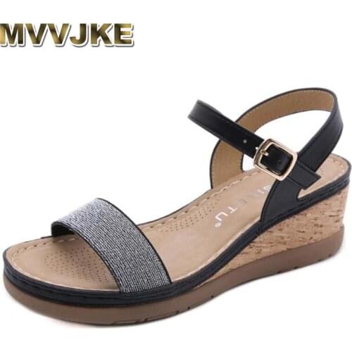 MVVJKEWomens sandals summer slope heel color matching large size comfortable ladies sandals women shoes