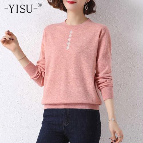 YISU Spring Women Sweater O-Neck Solid color Diamond pattern Spring top Simple Female Long sleeve Jumper Casual Knitted pullover