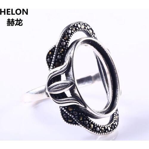 Art Nouveau 14x19mm Oval Cabochon Semi Mount Engagement Ring Sterling Silver 925 Fine Jewelry Setting