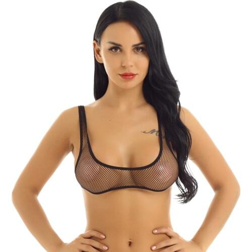 Womens Lingerie Exotic Tanks See Through Fishnet Hollow Out U-neckline Vest Sissy Female Nightwear Crop Top Bra Tops Hot Sale