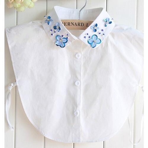 2017 winter Shirt Collar female Original chiffon ladies sweater collier Cotton Fake Collar Shirt Women Handmade Bead Orchid