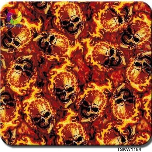 0.5*10m Free Shipping CS1184 0.5m*10m 5Sqm gold skull flame Pattern Hydrographic Film Aqua Water Tranfer Printing film