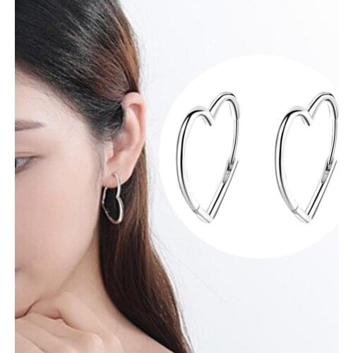 1 Pair Hoop Earring Wear-Resistant Comfortable Rhinestone Inlaid Heart Shape Exquisite Copper Teen Girl Ear Circle Birthday Gift