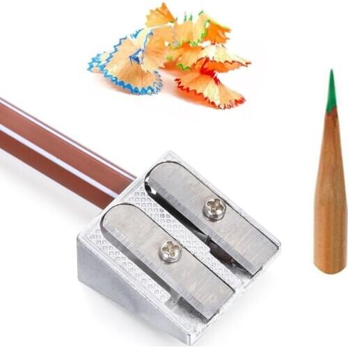 1PC Silver Color Metal Bevelled Double Hole Pencil Sharpener Children Gifts Stationery School Office Supplies