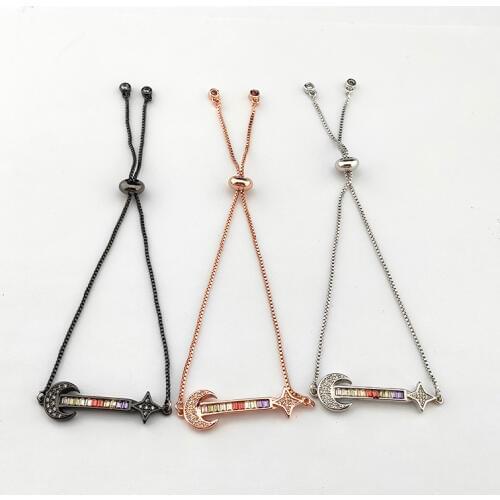 10 Pcs Romantic Micro Pave rainbow CZ Crystal The moon & star Charm Bracelet For Women Fashion Jewelry Gift BG333