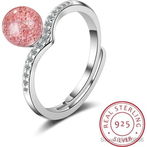 100% 925 Solid Real Sterling Silver Fashion Crown Strawberry Crystal Opening Ring Sizable For Teen Girl Kid Xmas Gift
