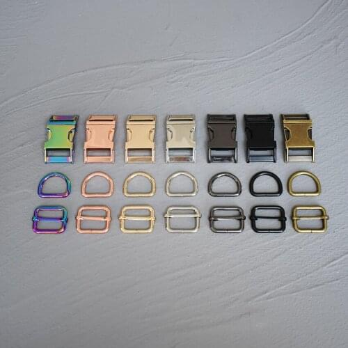 100Sets 15/20/25/30mm Webbing Metal Hardware Strap Slider D Ring Release Belt Buckle For Dog Collar Paracord Sewing Accessory 4s