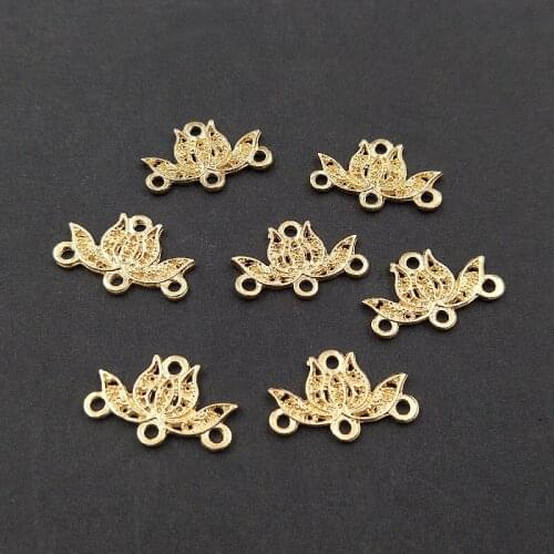 20 PCS 22x14mm Metal Alloy KC Gold Plated Lotus Flower Pendants Connectors Charms For DIY Jewelry Making